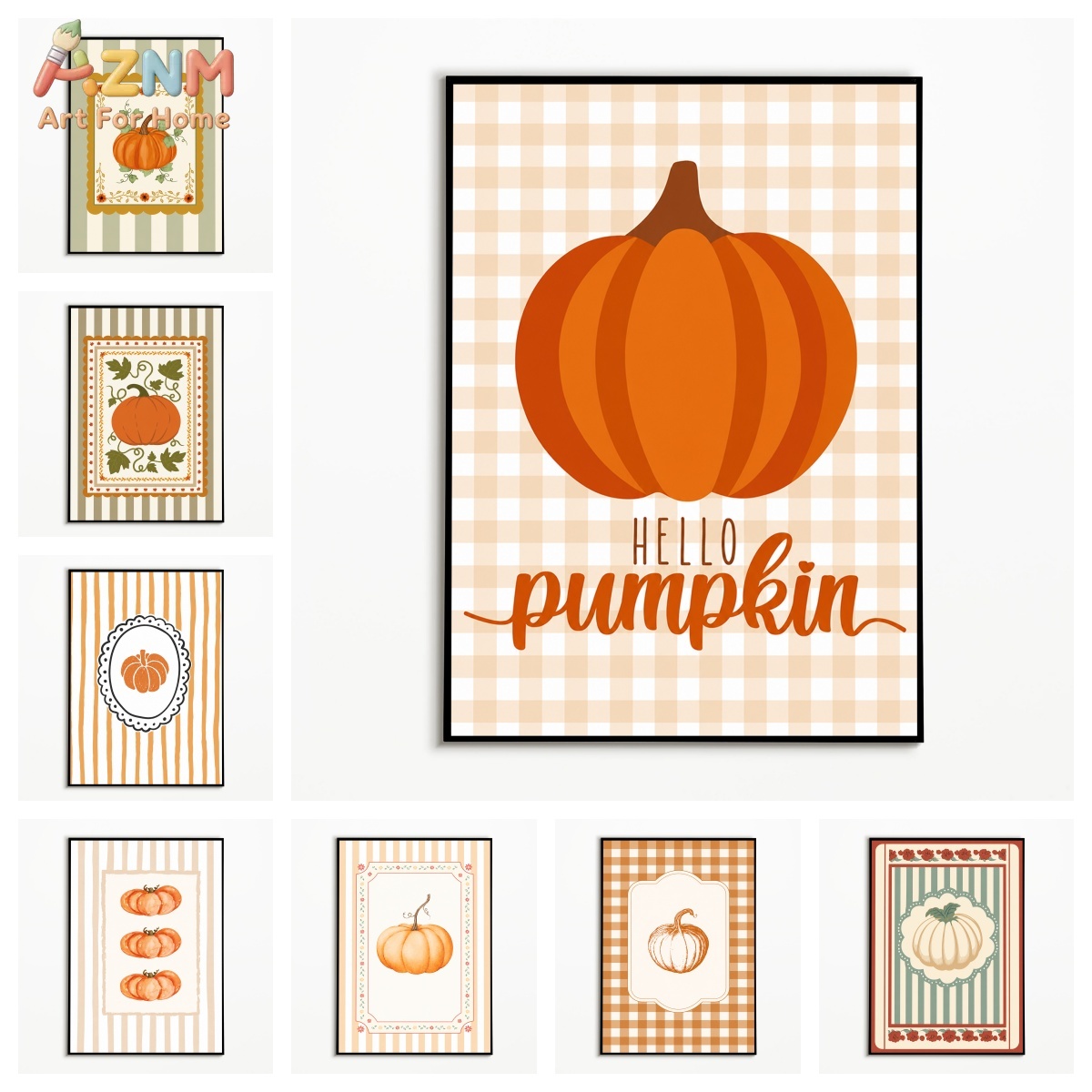 Home Textiles Plaid - AZNM Plaid Striped Hello Pumpkin Letter