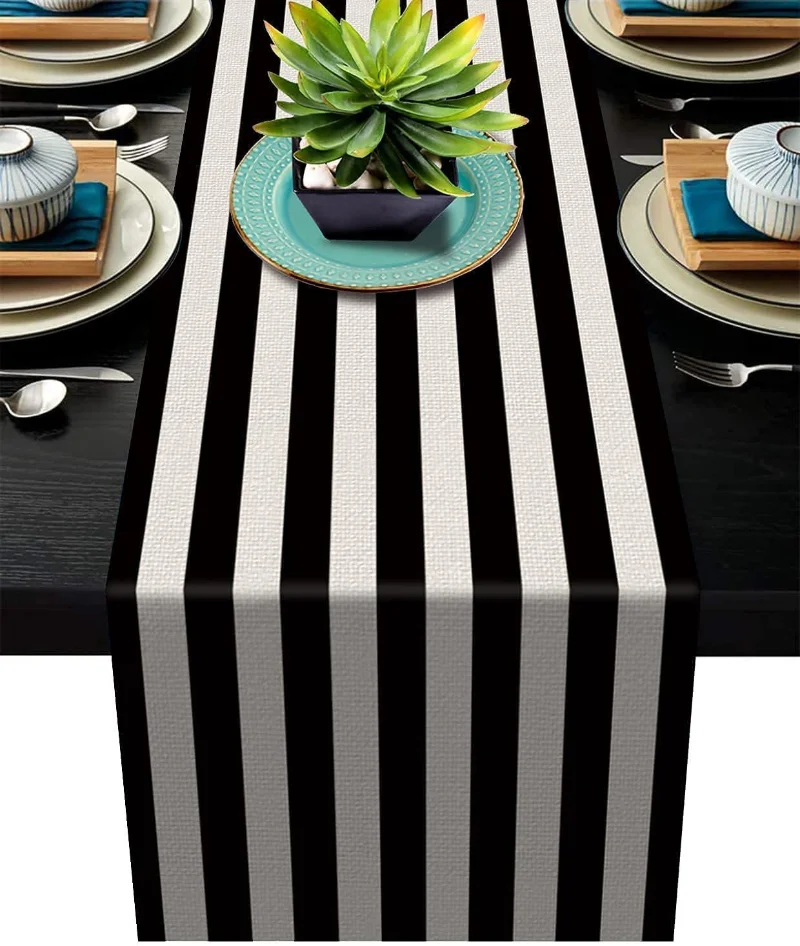 Home Textiles Plaid - New Geometric Linen Striped Table Runner