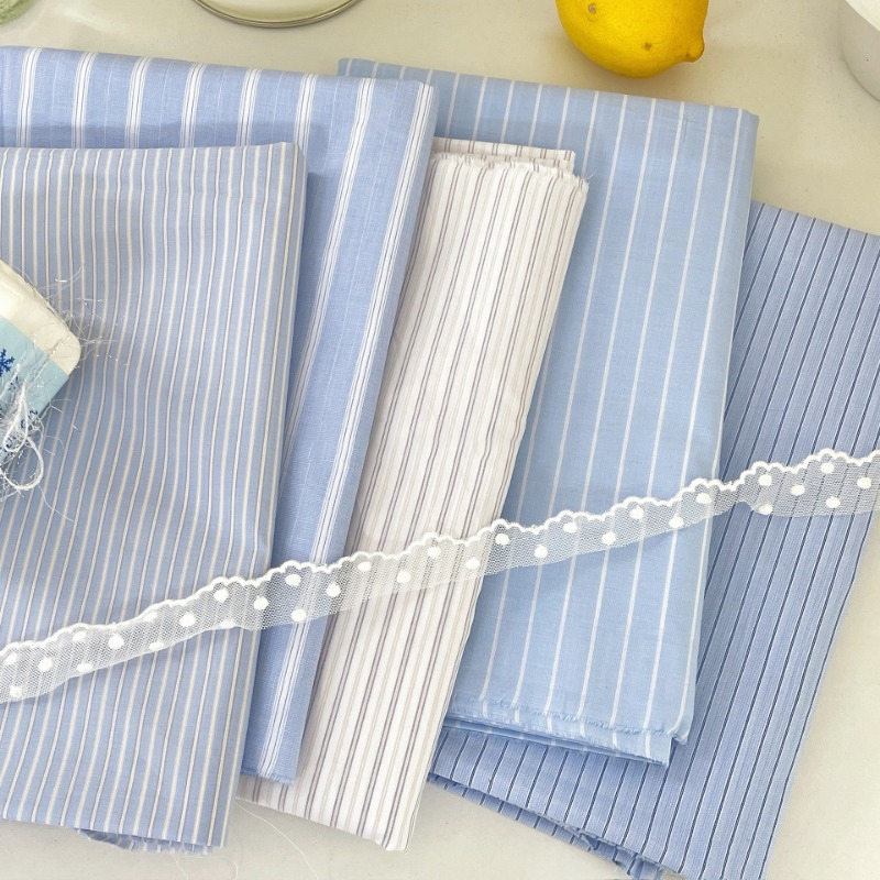 Home Textiles Plaid - 0.5Yard Korean Style Blue Striped Pure