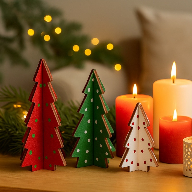Home Textiles Plaid - 3 Pieces Christmas Decor Plaid Wooden