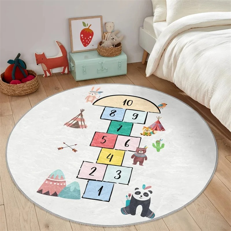 Home Textiles Rug - Boy Round Hopscotch Floor Animal Non-Slip