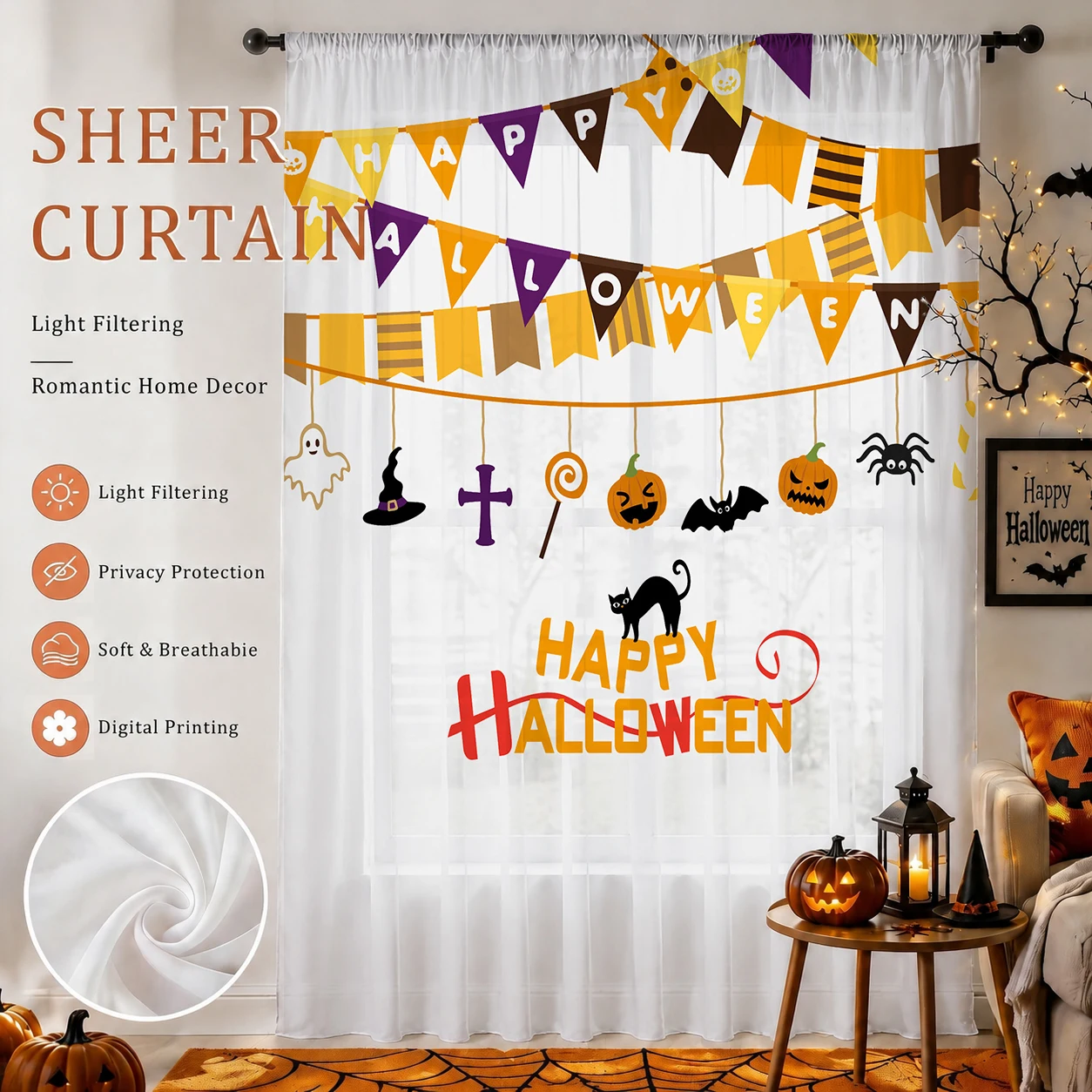 Halloween Festival Sheer Curta - Curtain Sheer Voile recension och pris