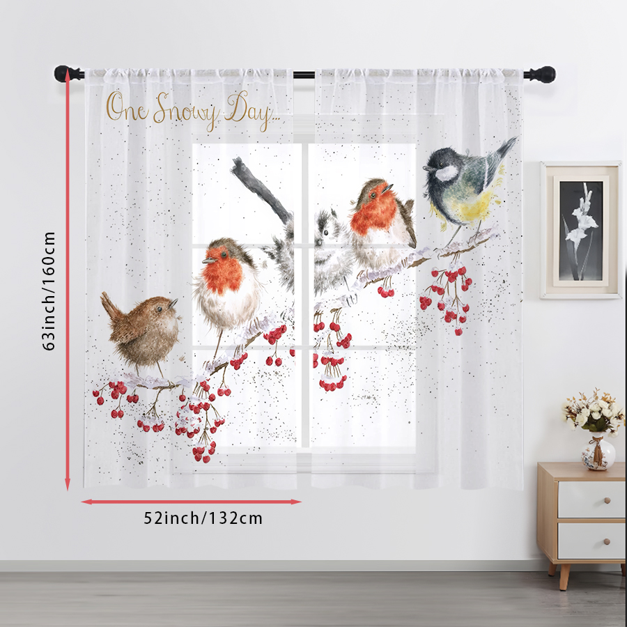 2PCS Sheer Curtains Winter Bir - Curtain Sheer Voile recension och pris