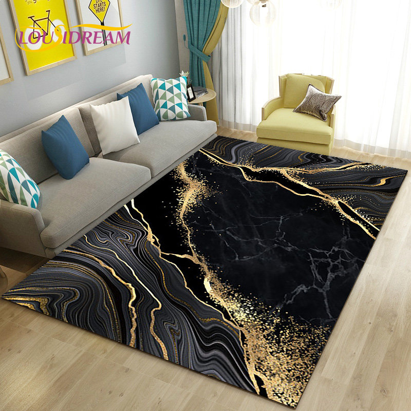 Nordic Black Gold Blue Marble  - Home Textiles Rug recension och pris
