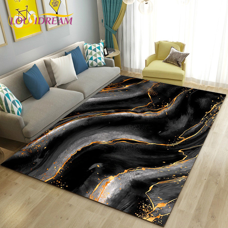 Nordic Black Gold Blue Marble  - Home Textiles Rug recension och pris