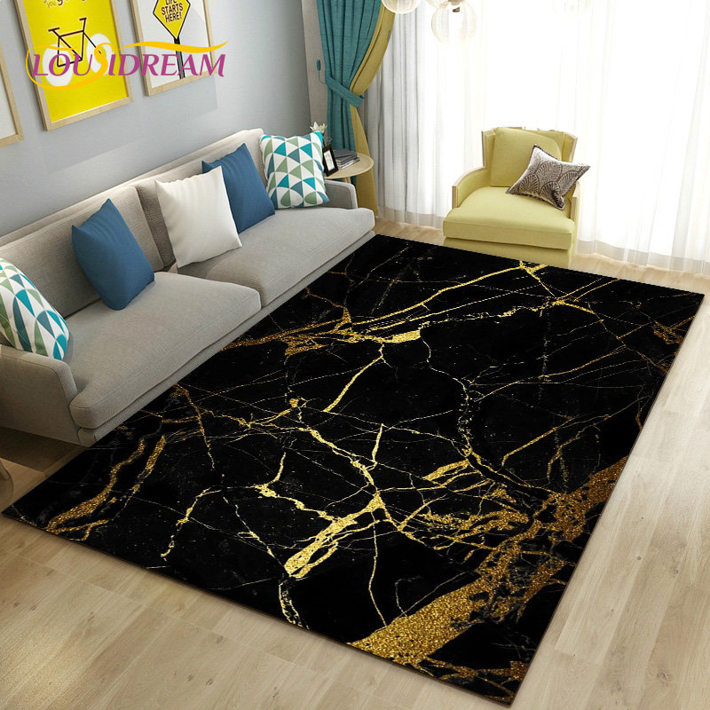 Nordic Black Gold Blue Marble  - Home Textiles Rug recension och pris