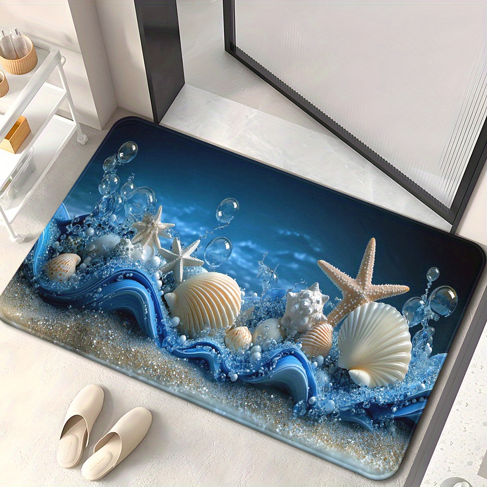 3D Blue Waves Seashells Starfi - Home Textiles Rug recension och pris