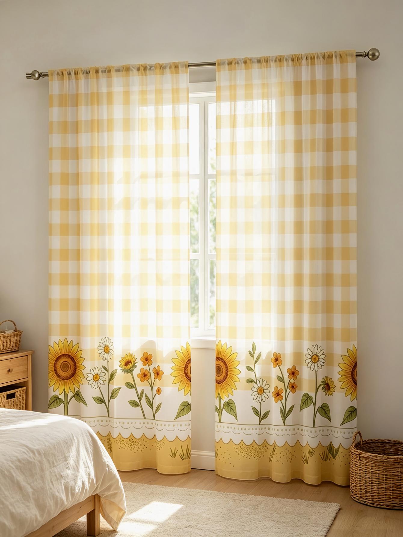 2PCS Digital Print Sheer Curta - Home Textiles Plaid recension och pris