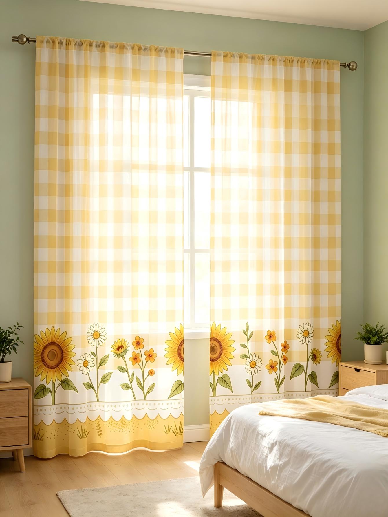 2PCS Digital Print Sheer Curta - Home Textiles Plaid recension och pris