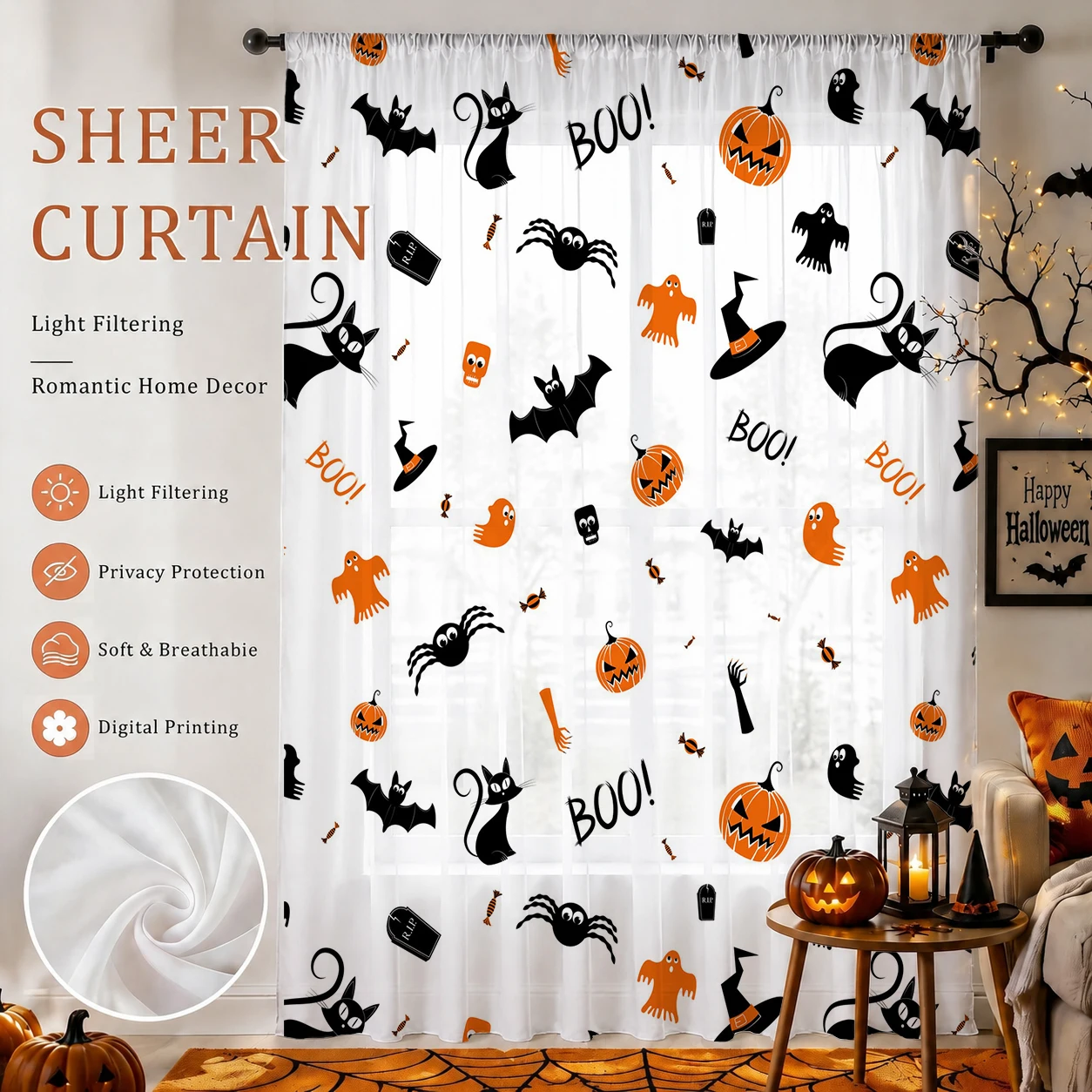 Halloween Festival Sheer Curta - Curtain Sheer Voile recension och pris