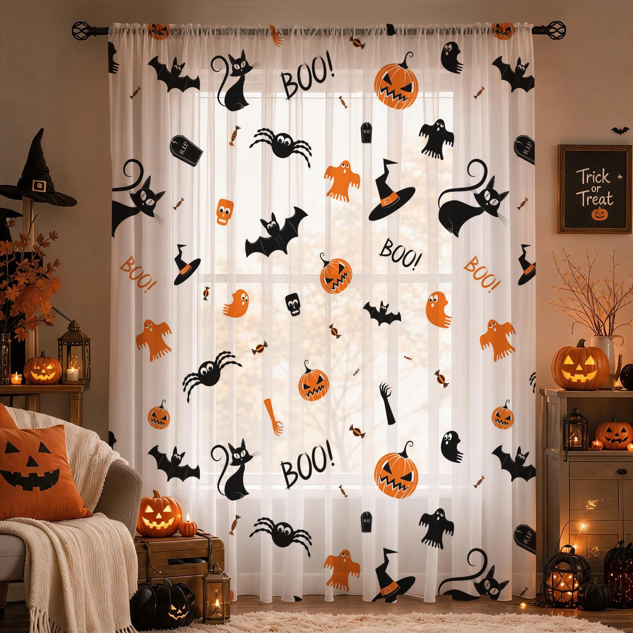 Halloween Festival Sheer Curta - Curtain Sheer Voile recension och pris