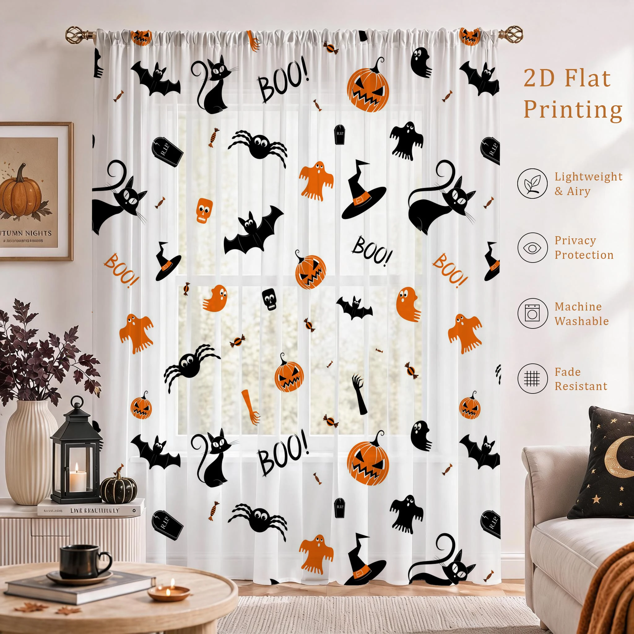 Halloween Festival Sheer Curta - Curtain Sheer Voile recension och pris