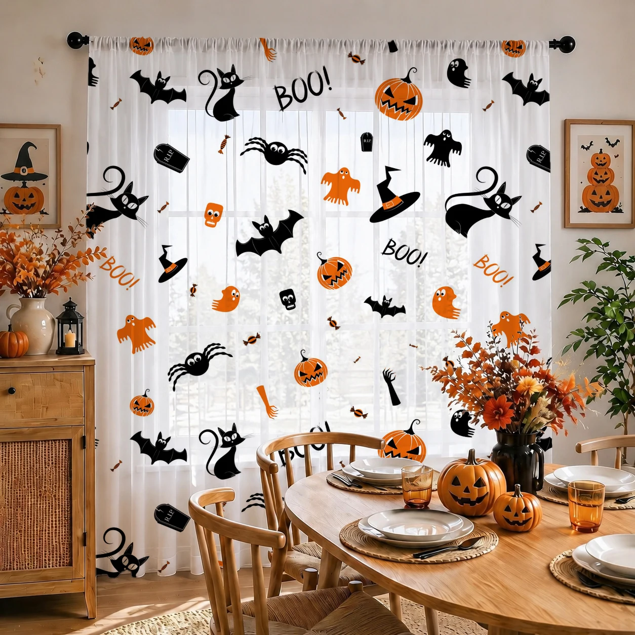 Halloween Festival Sheer Curta - Curtain Sheer Voile recension och pris