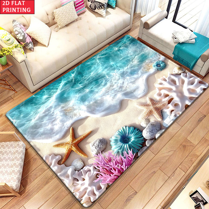 3D Beach Waves Starfish Coral  - Home Textiles Rug recension och pris