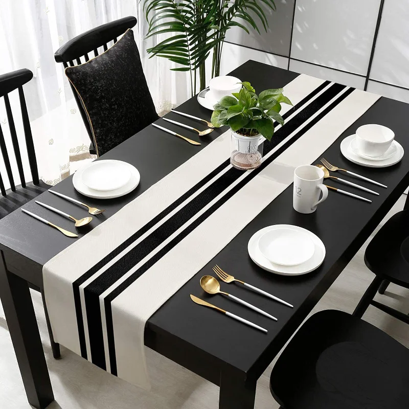New Geometric Linen Striped Ta - Home Textiles Plaid recension och pris