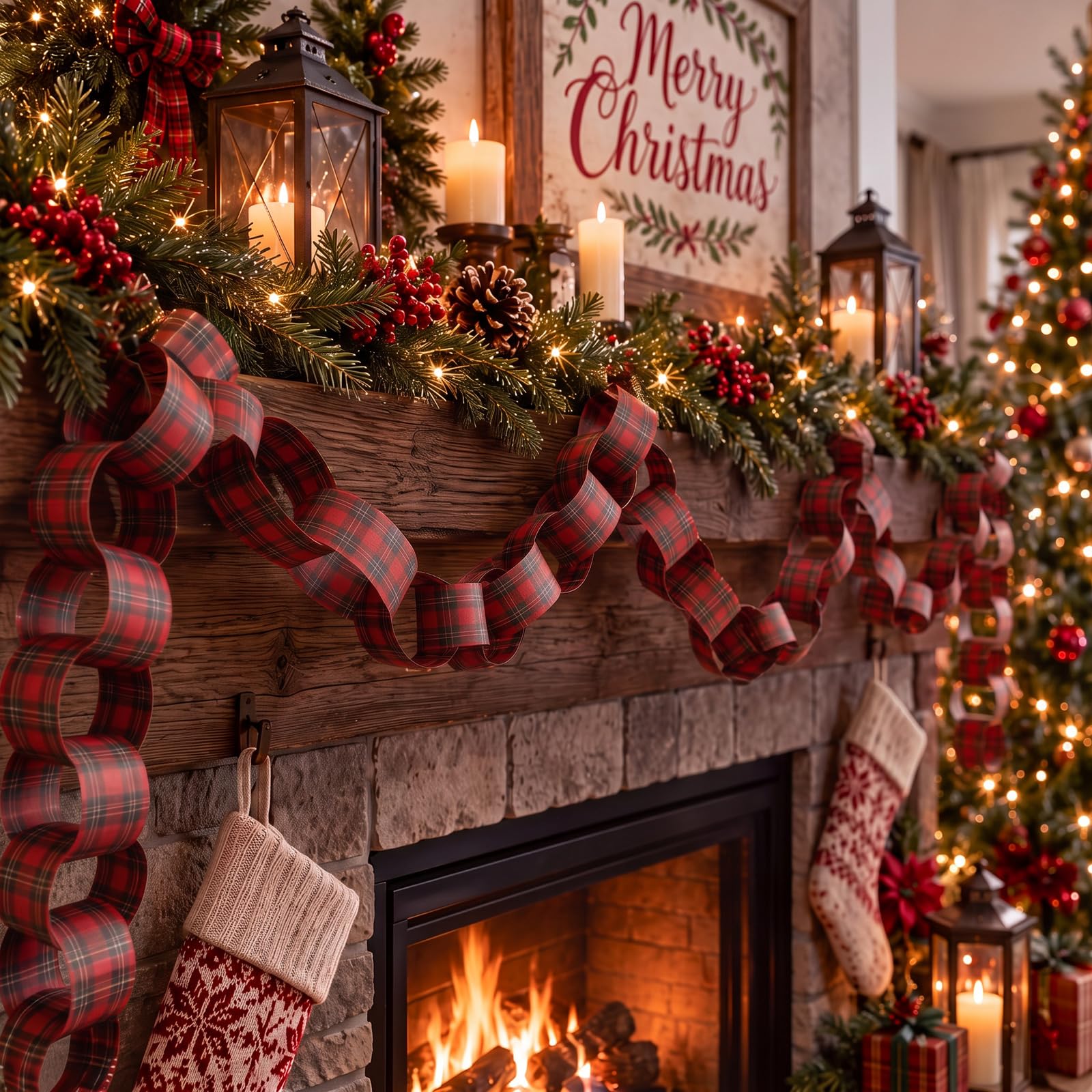 Red-Black Plaid Paper Chain Ga - Home Textiles Plaid recension och pris