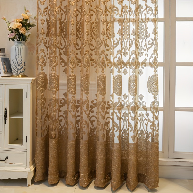 1pc Khaki 3D Embossed Sheer Cu - Curtain Sheer Voile recension och pris